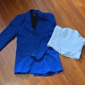 Bold Royal Blue Double-Breasted Blazer And White Tube Top